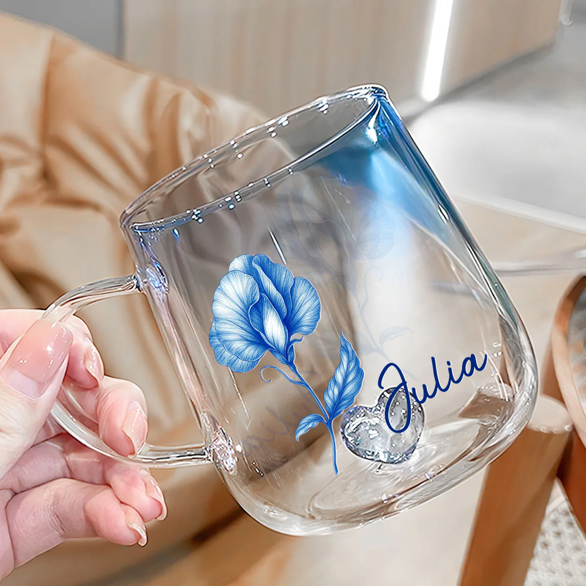 You Are The Most Beautiful - Personalized Custom Blue Gradient Glass Mug - Image 3