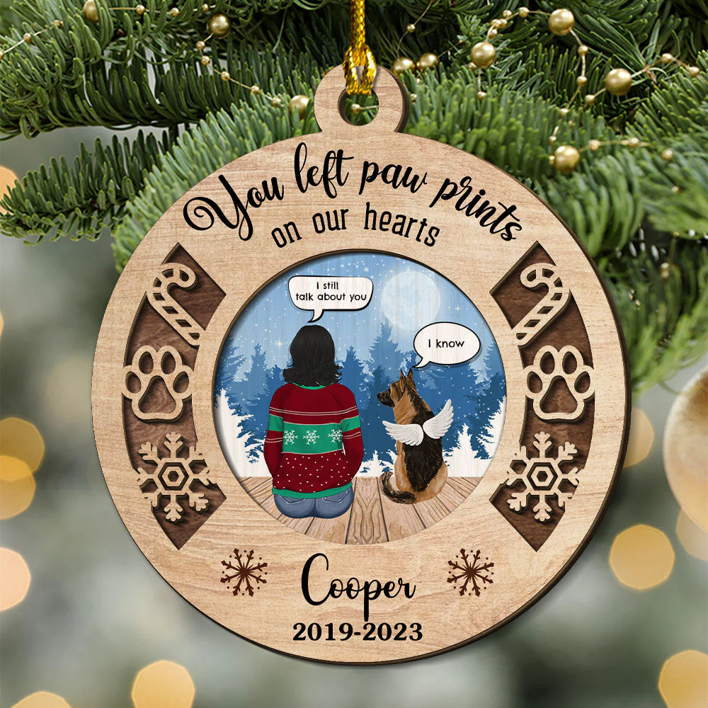You Left Paw Prints Memorial Ornament - Personalized Custom 2-layered Wood Ornament - Image 4