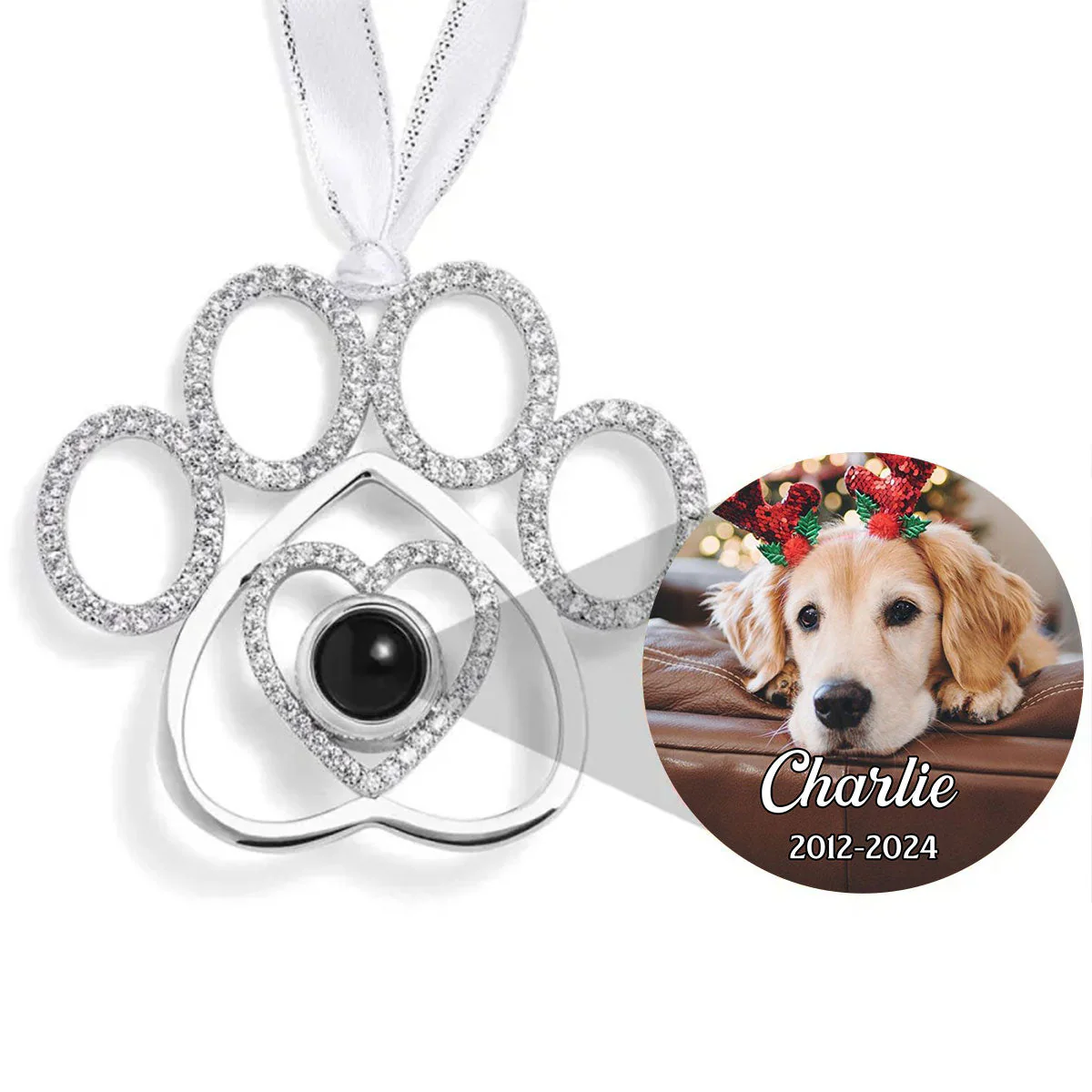 You Left Your Paw Prints On My Heart - Personalized Custom Photo Pet Paw Projection Ornament - Image 5