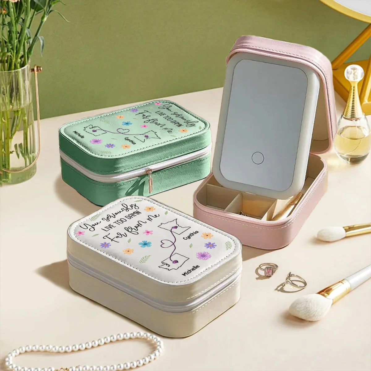 You Live Too Damn Far From Me - Personalized Custom Jewelry Box With LED Mirror - Image 4