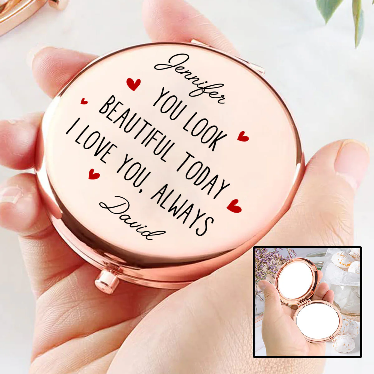 You Look Beautiful Today - Personalized Custom Compact Mirror - Image 4