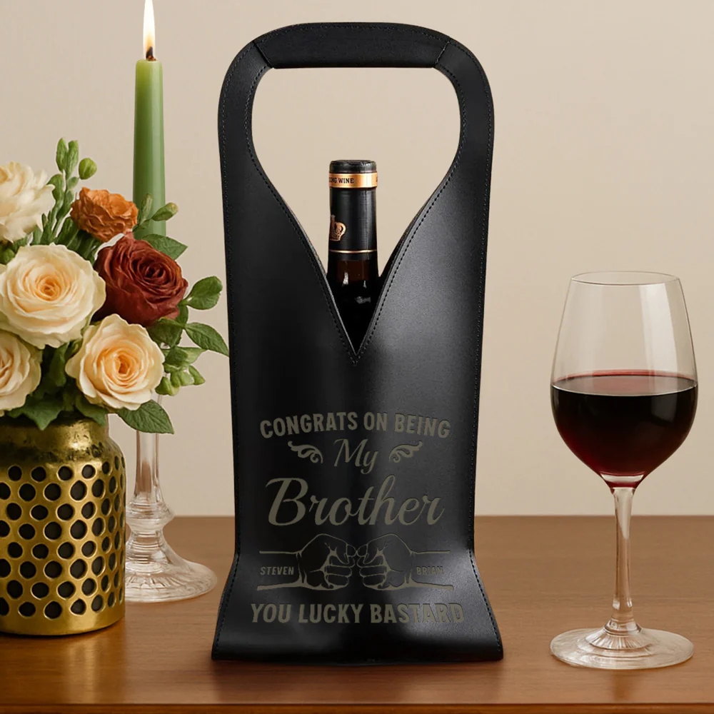 You Lucky Bastard - Personalized Custom Engraved Leather Wine Bag