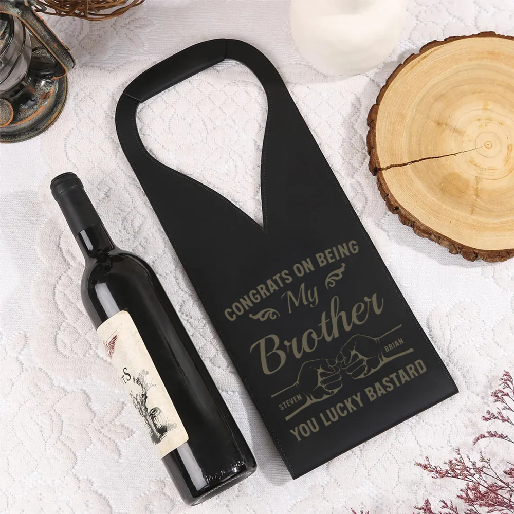 You Lucky Bastard - Personalized Custom Engraved Leather Wine Bag - Image 4