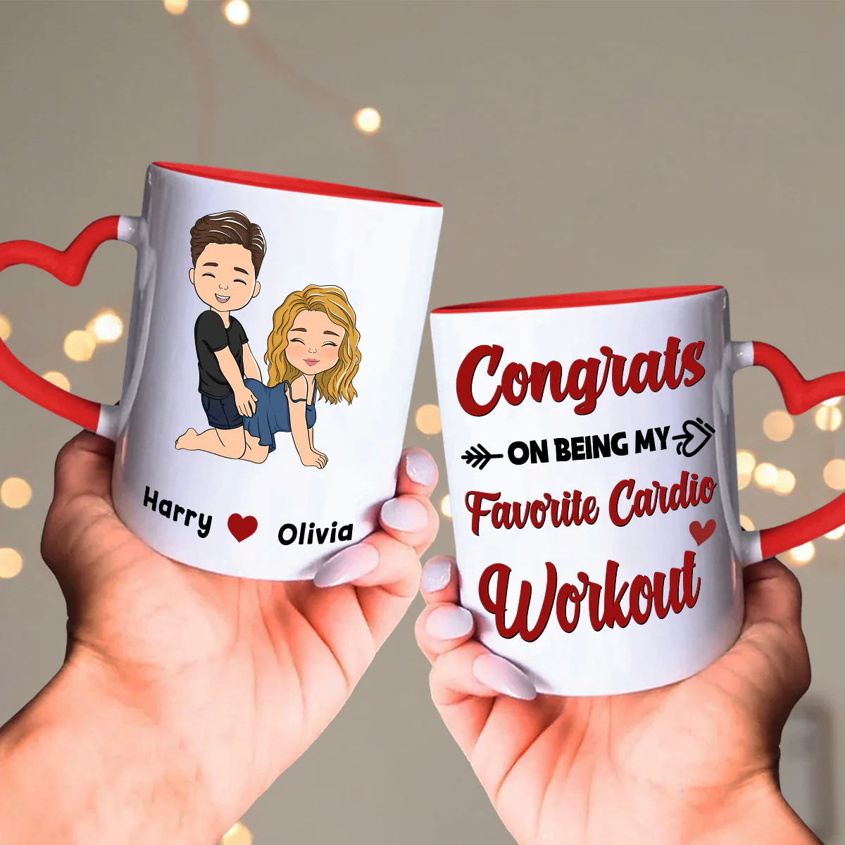 You Lucky Bastard - Personalized Custom Heart Handle Mug - Image 6