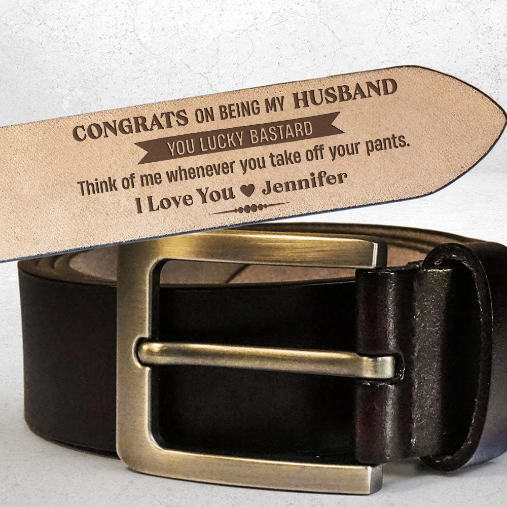 You Lucky Bastard - Personalized Engraved Leather Belt - Image 2