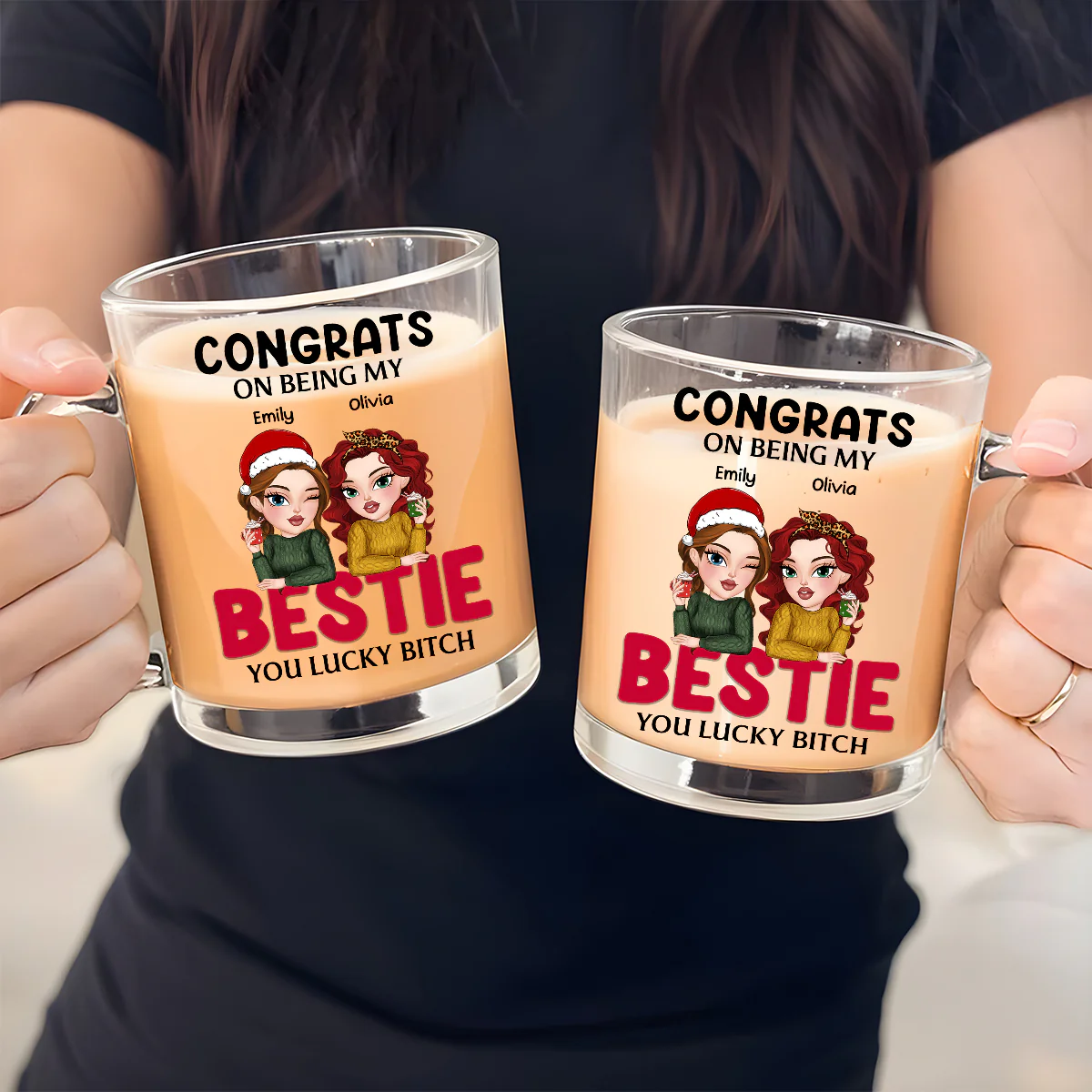 You Lucky Bitch - Personalized Custom Glass Mug - Image 2
