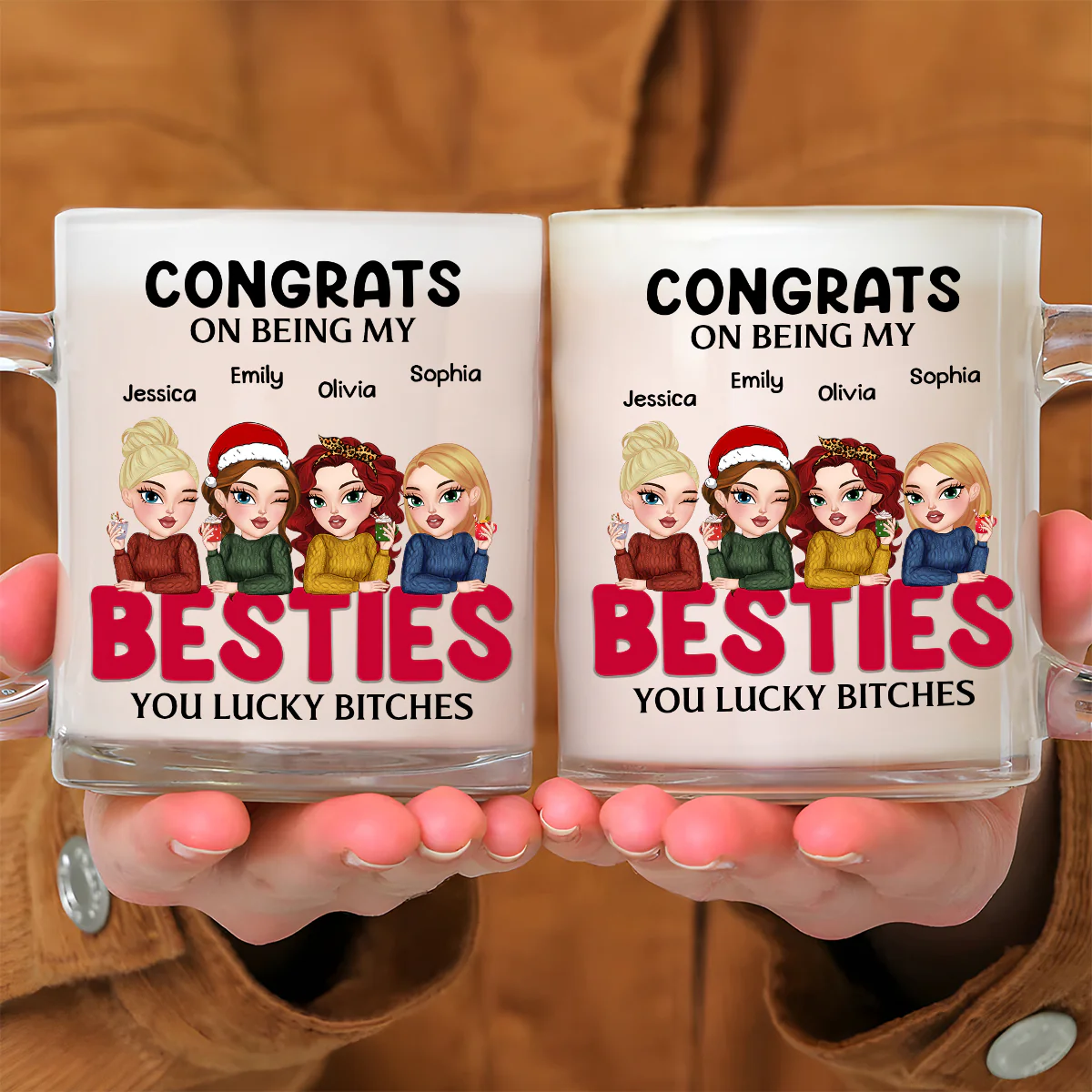 You Lucky Bitch - Personalized Custom Glass Mug - Image 3