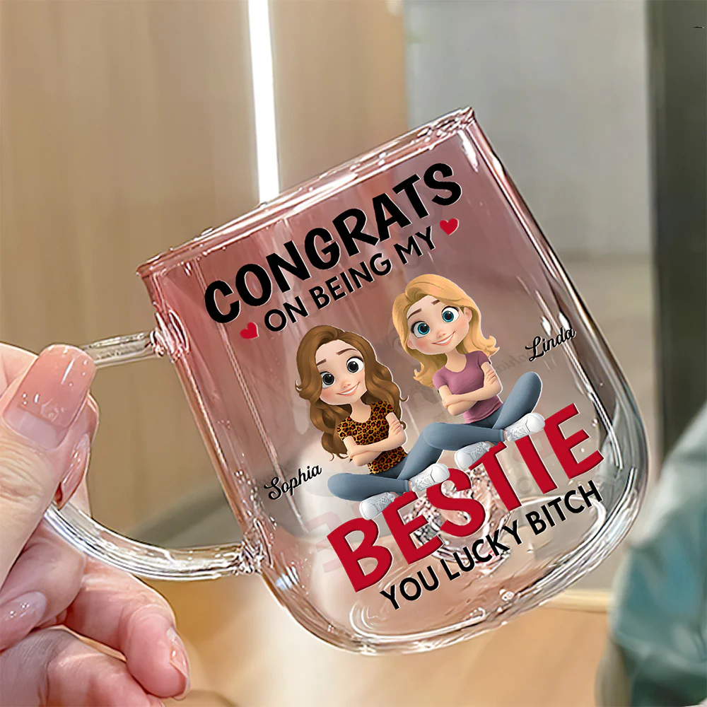 You Lucky To Be My Friends - Personalized Custom Pink Gradient Glass Mug - Image 2