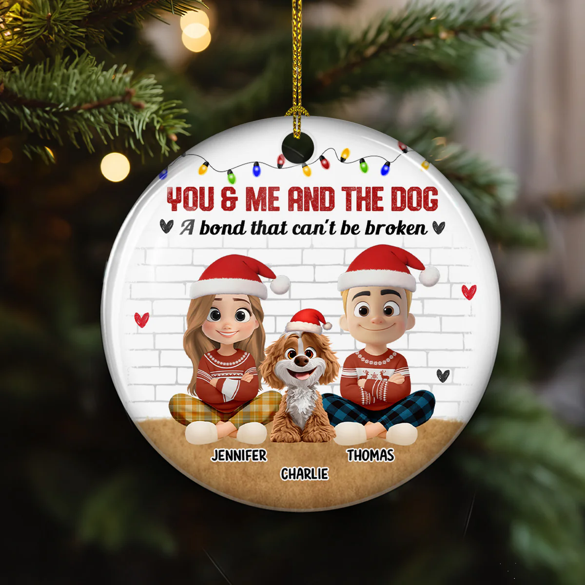You Me And The Dog Snow Ver - Personalized Custom Ceramic Ornament