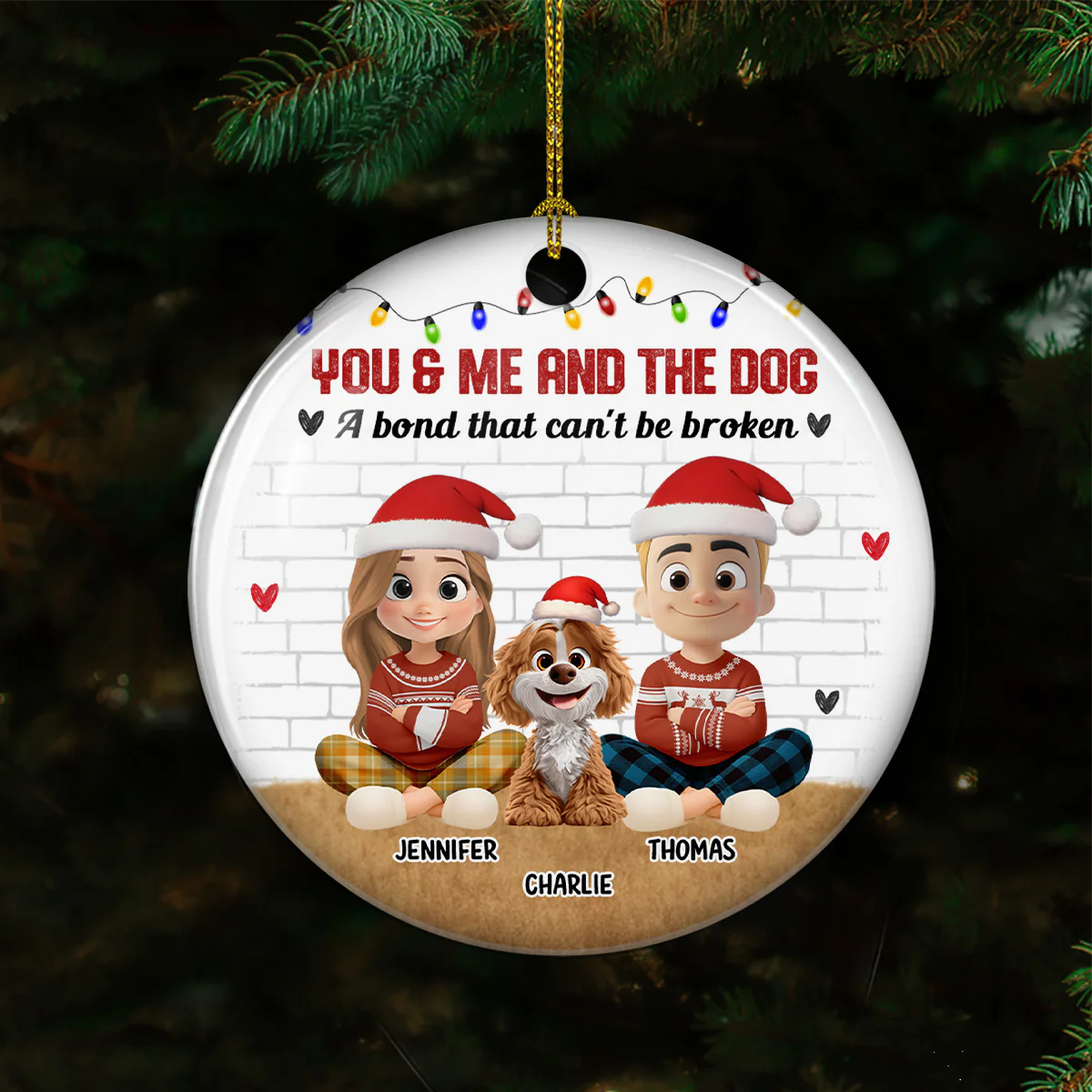 You Me And The Dog Snow Ver - Personalized Custom Ceramic Ornament - Image 4