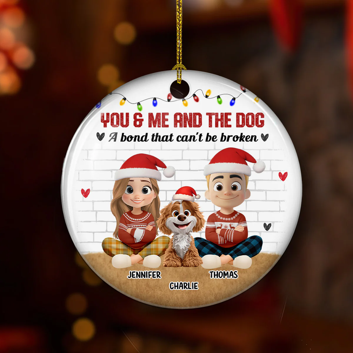 You Me And The Dog Snow Ver - Personalized Custom Ceramic Ornament - Image 5