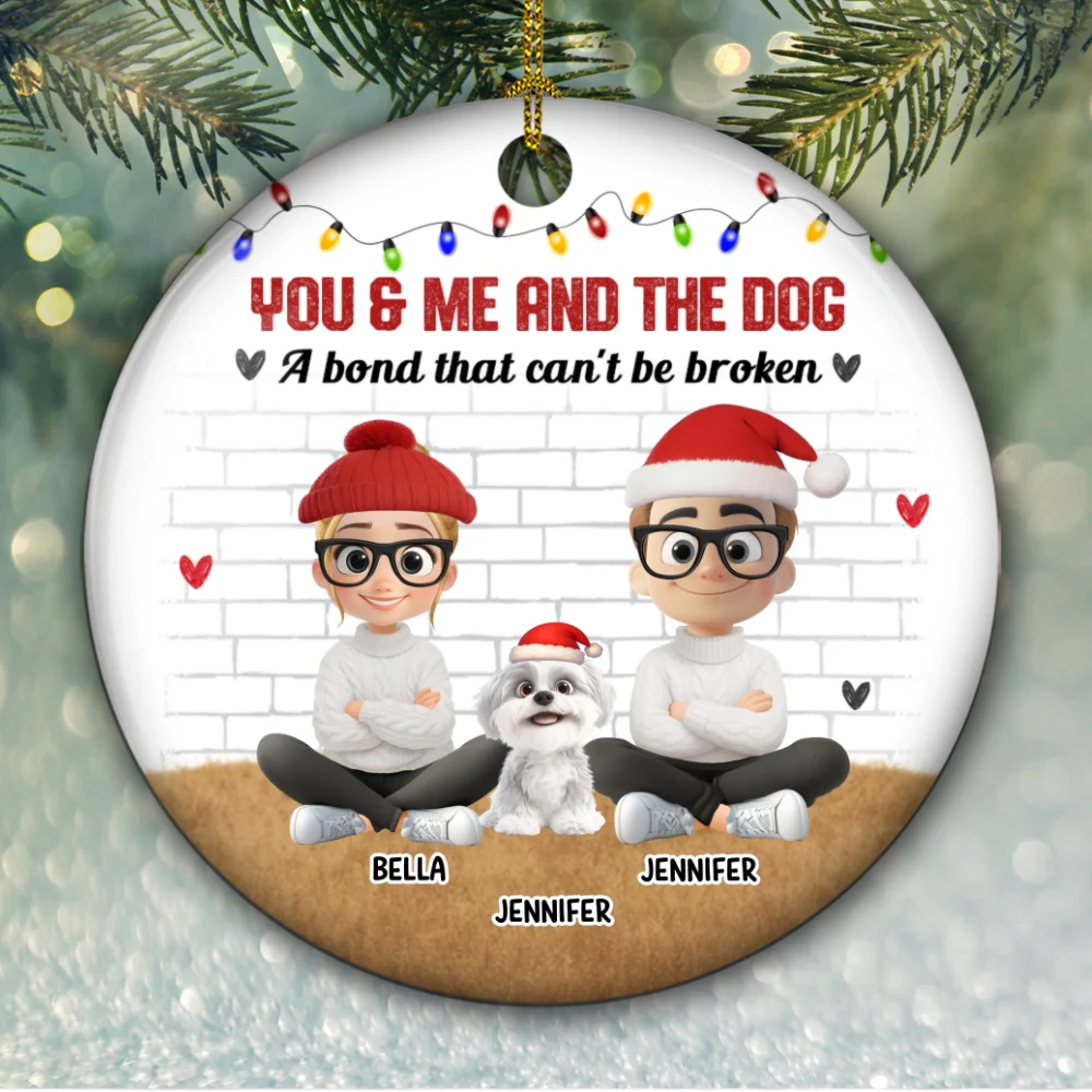 You Me And The Dog Snow Ver - Personalized Custom Ceramic Ornament - Image 6