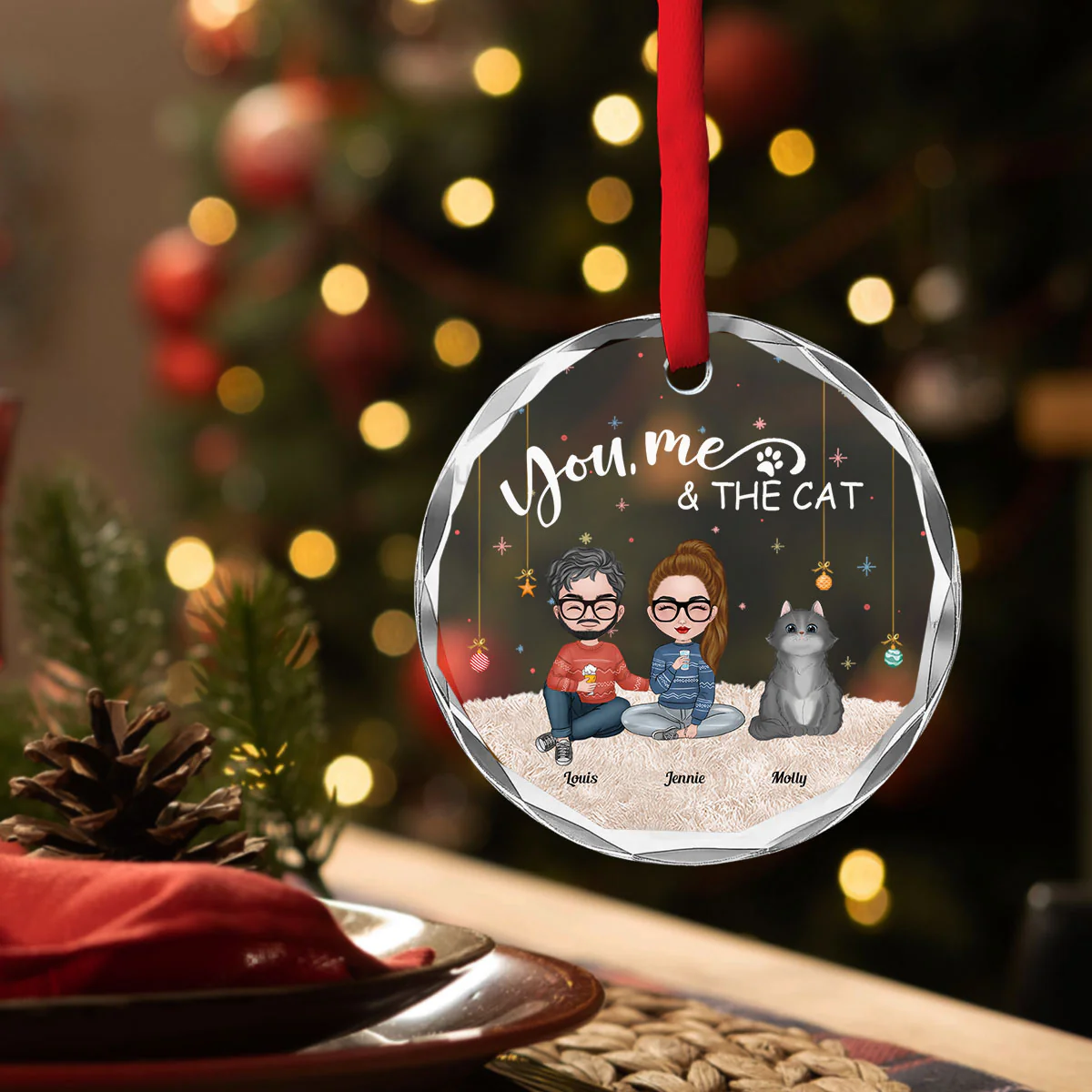 You Me And The Pet - Personalized Custom Glass Ornament - Image 2