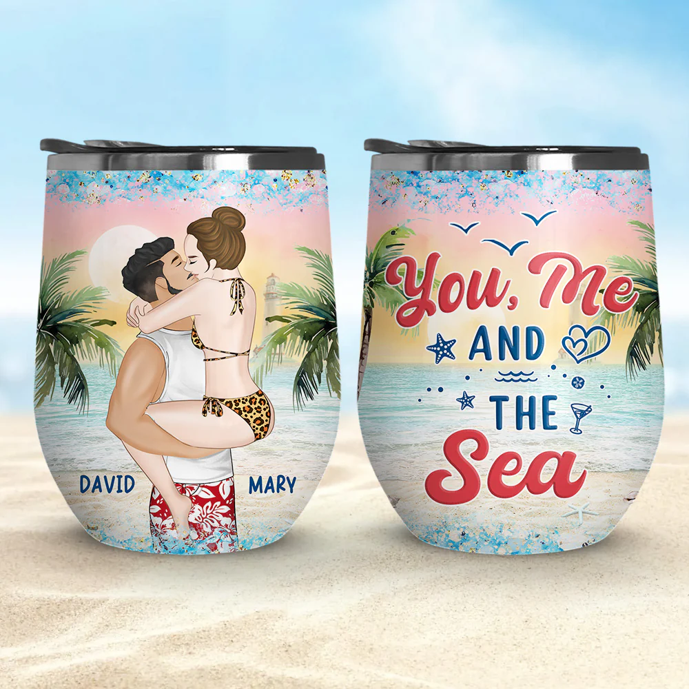 You Me And The Sea - Personalized Custom Wine Tumbler - Image 2