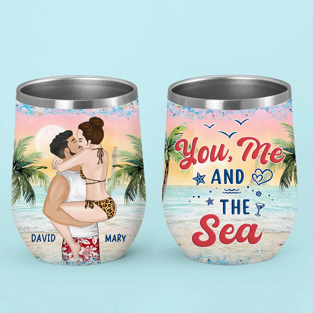You Me And The Sea - Personalized Custom Wine Tumbler - Image 4