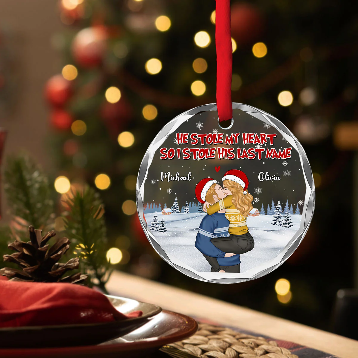 You Stole My Heart - Personalized Custom Glass Ornament - Image 3