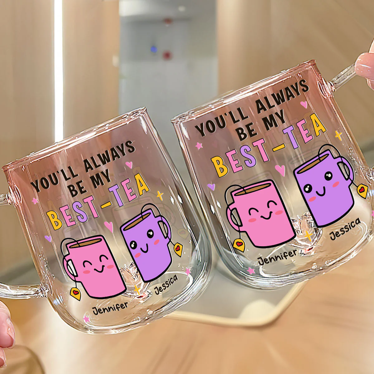 You Will Always Be My Best Tea - Personalized Custom Pink Gradient Glass Mug - Image 4