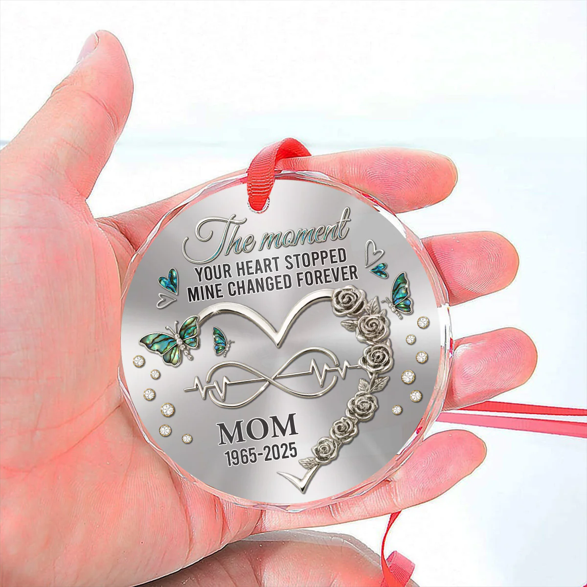 Your Heart Stopped Mine Changed Forever - Personalized Custom Glass Ornament - Image 5