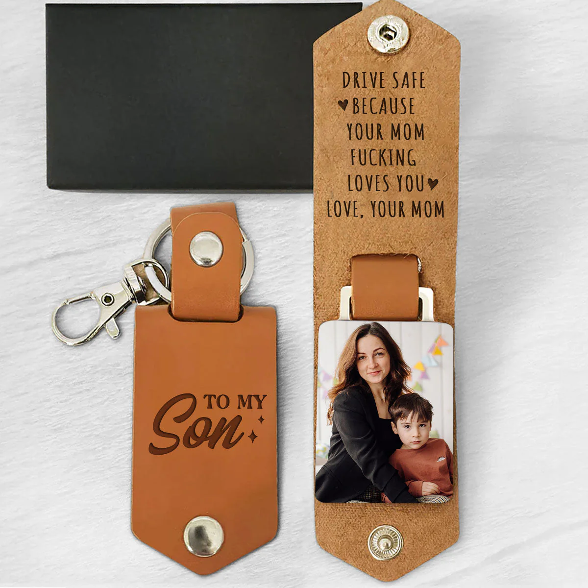 Your Mom Loves You - Personalized Leather Photo Keychain - Image 2