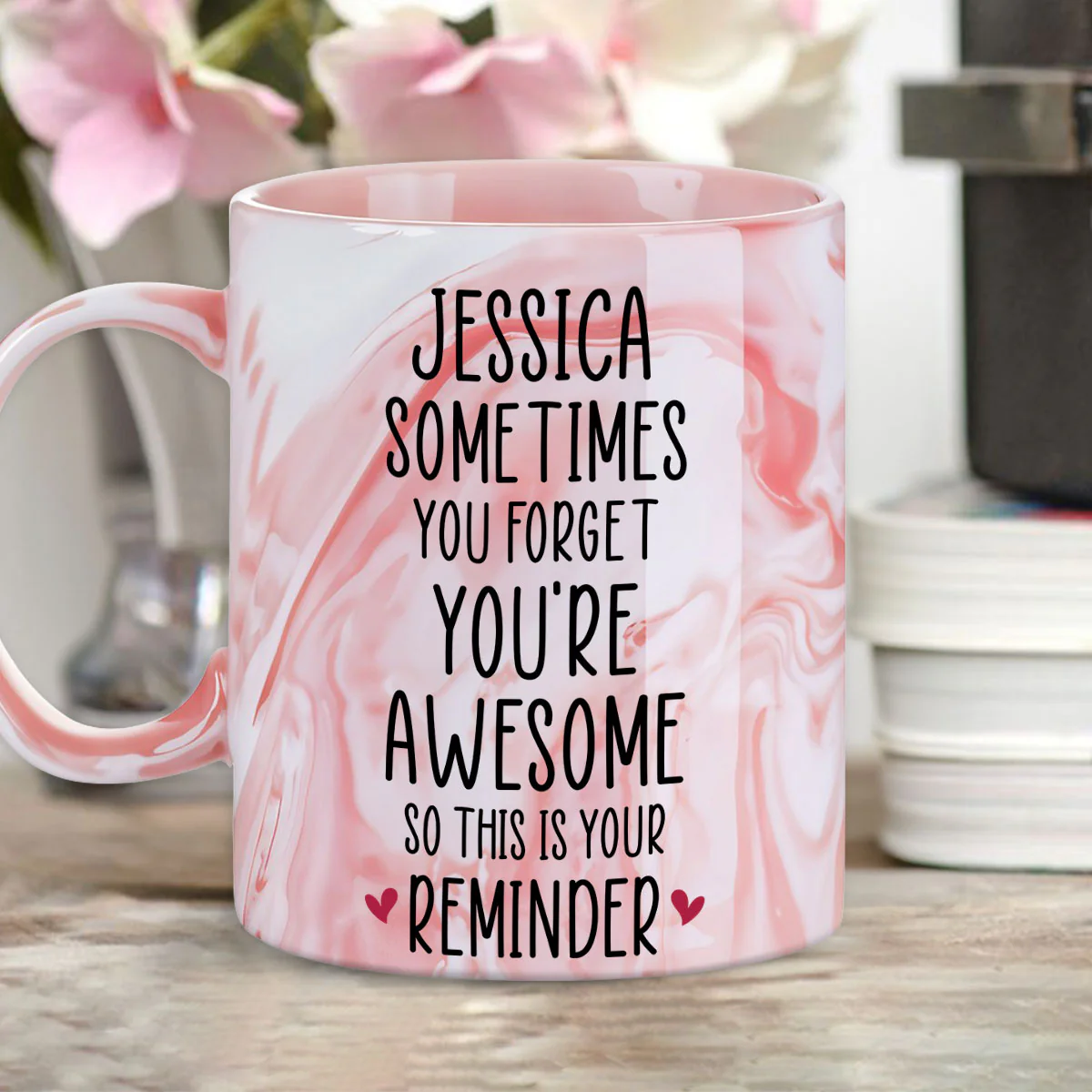 Your Reminder - Personalized Custom Pink Marble Mug - Image 2