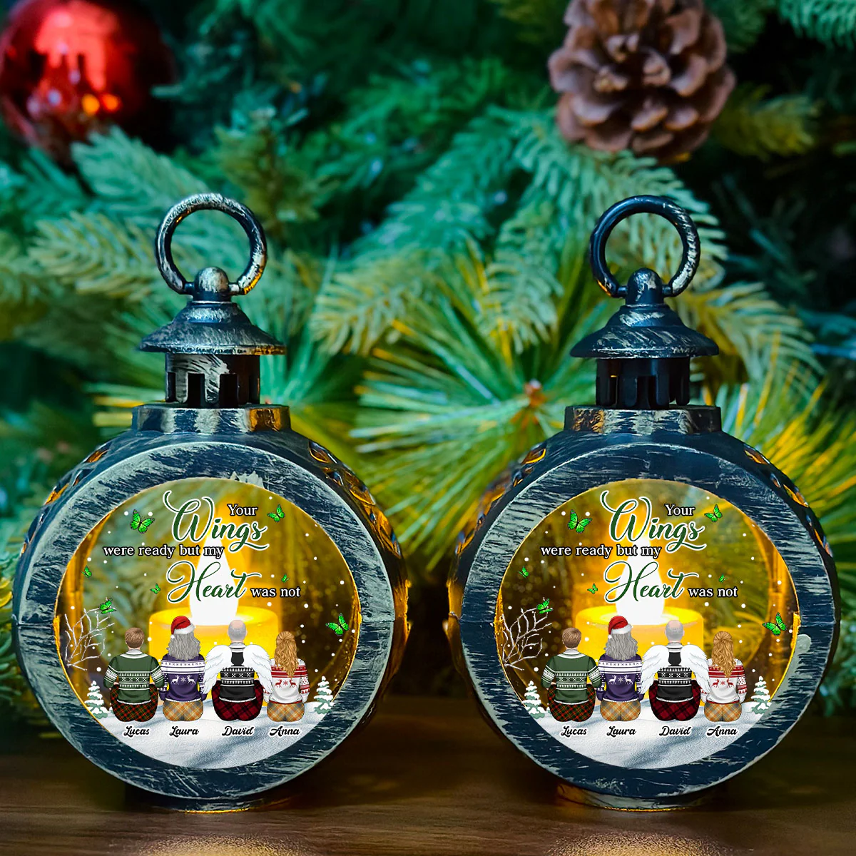 Your Wings Were Ready But My Heart Was Not - Personalized Custom Christmas Lantern - Image 2