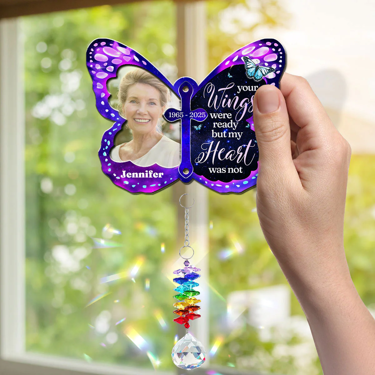 Your Wings Were Ready - Personalized Custom Suncatcher With Crystal Rainbow Charm - Image 5
