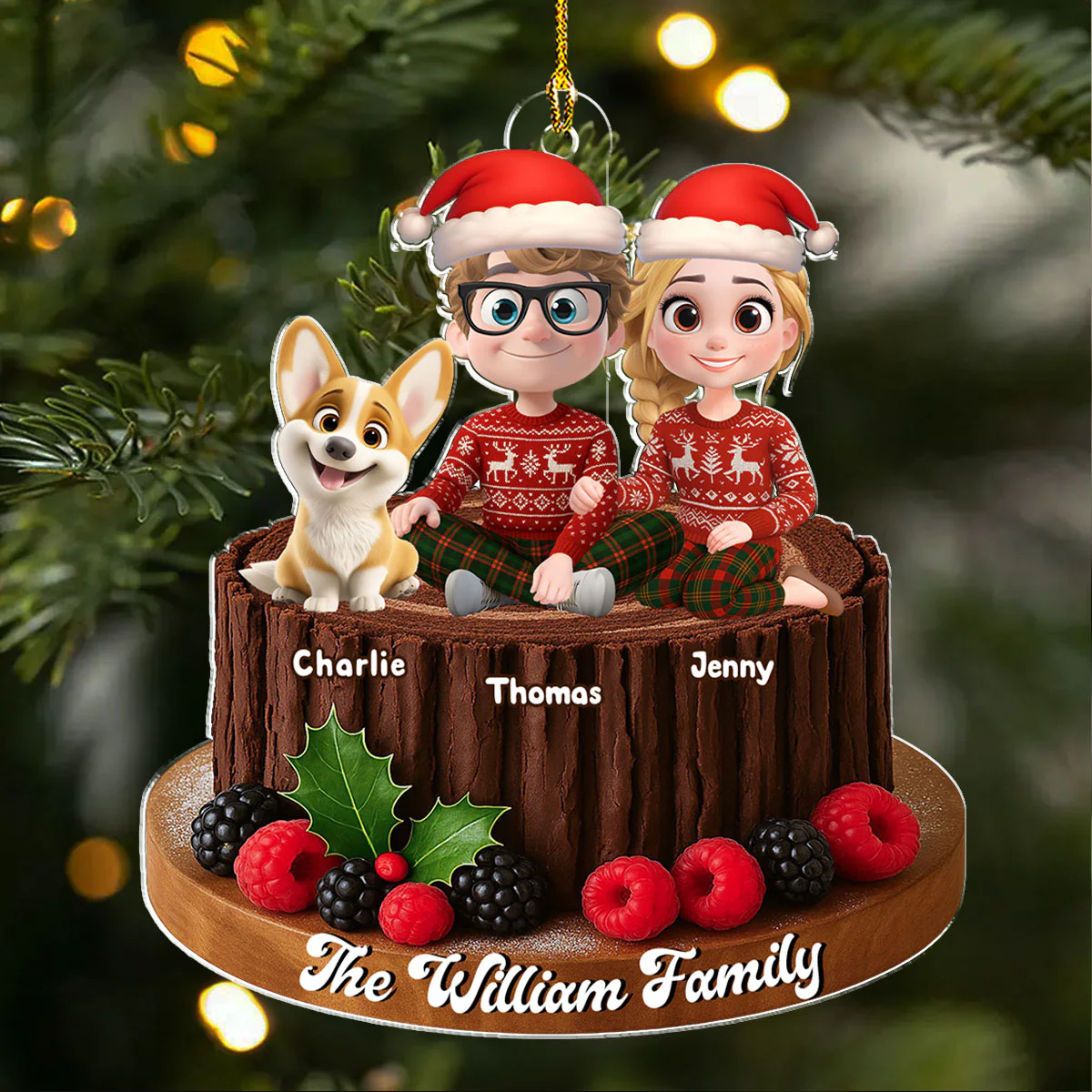 Yule Log Cake Family - Personalized Custom Acrylic Ornament - Image 2