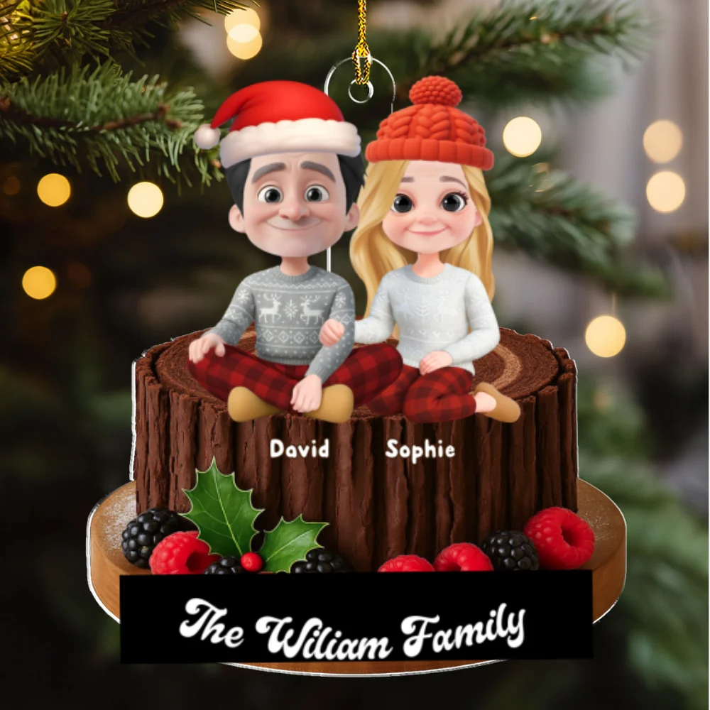 Yule Log Cake Family - Personalized Custom Acrylic Ornament - Image 7